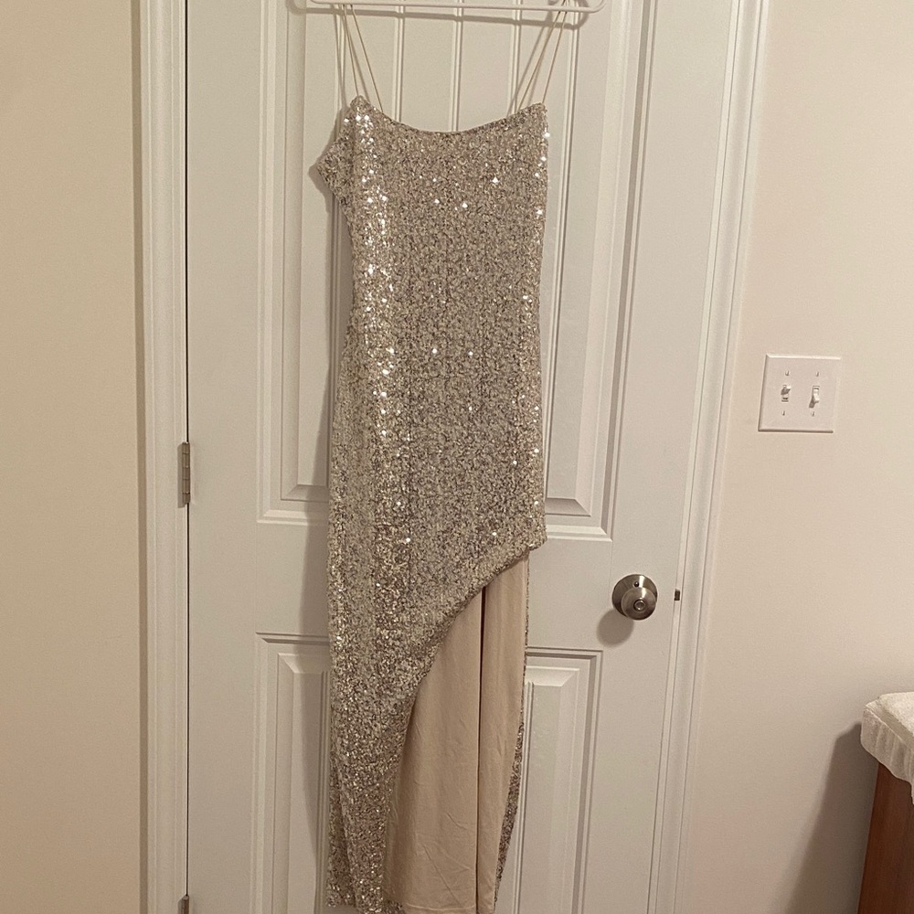 Asymmetrical Sequin Dress in Silver